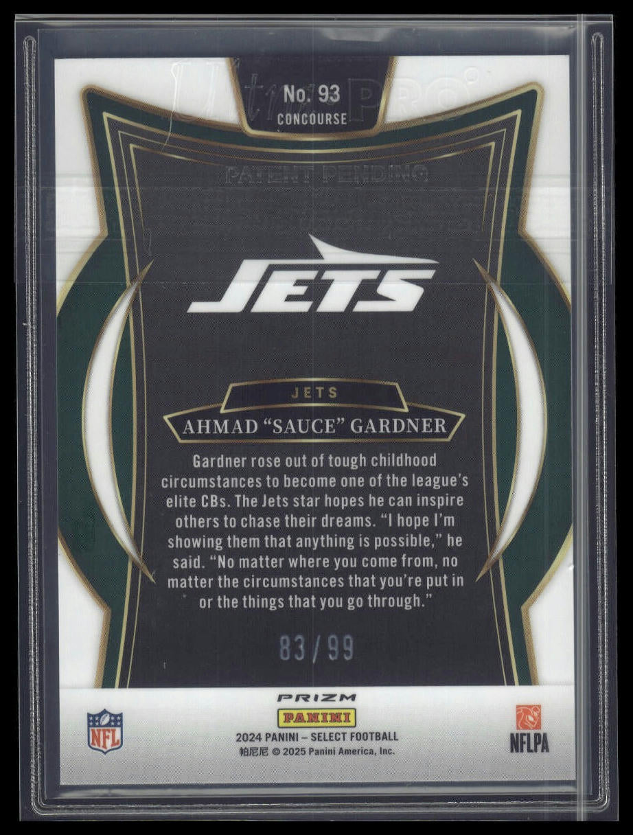 2024 Panini Select #93 Ahmad "Sauce" Gardner Red Prizm #/99