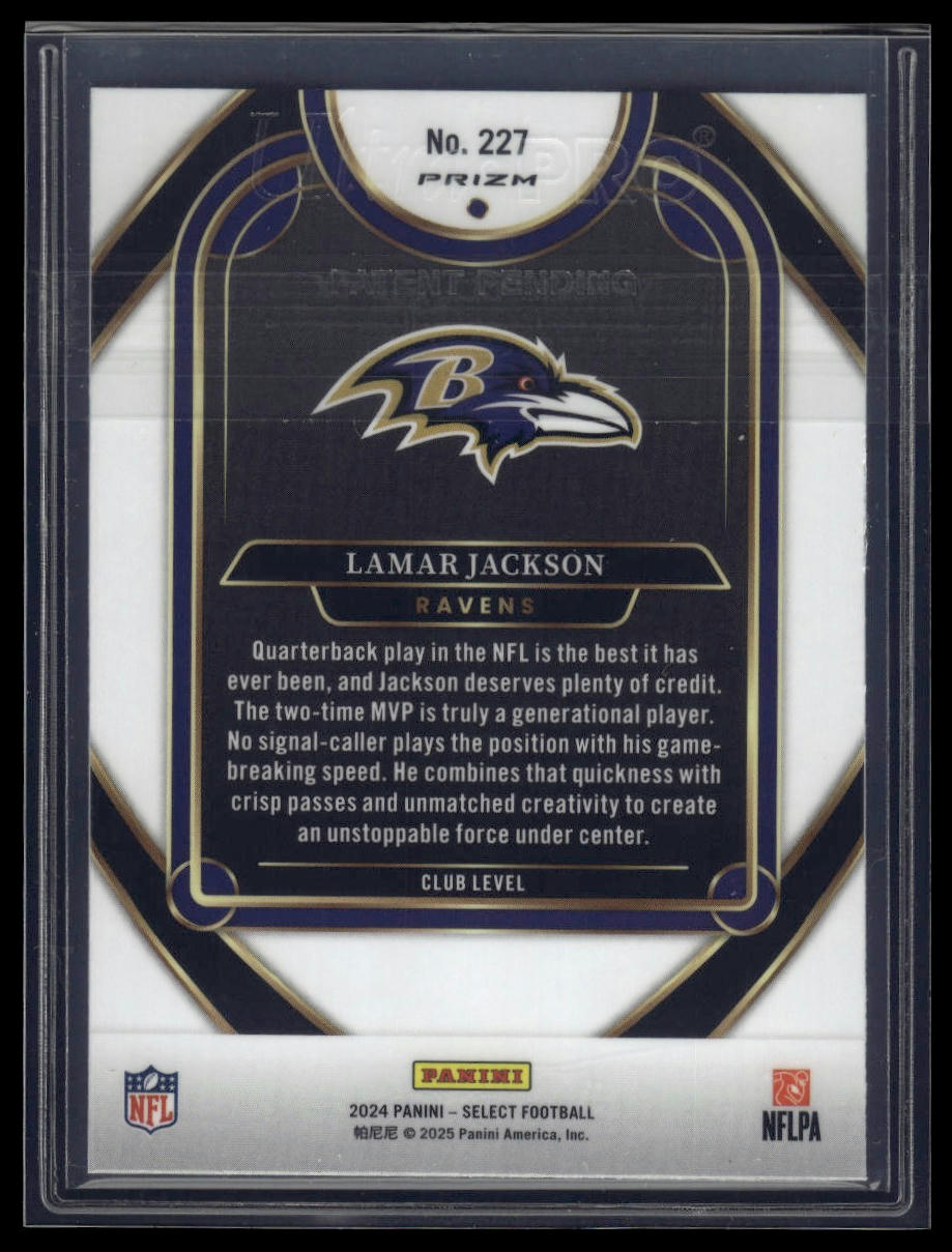 2024 Panini Select #227 Lamar Jackson Silver Prizm Die Cut