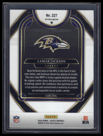 2024 Panini Select #227 Lamar Jackson Silver Prizm Die Cut