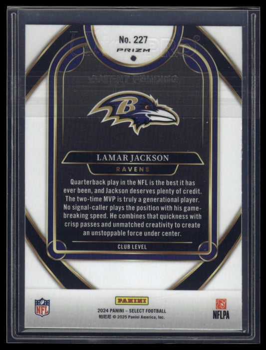 2024 Panini Select #227 Lamar Jackson Silver Prizm Die Cut
