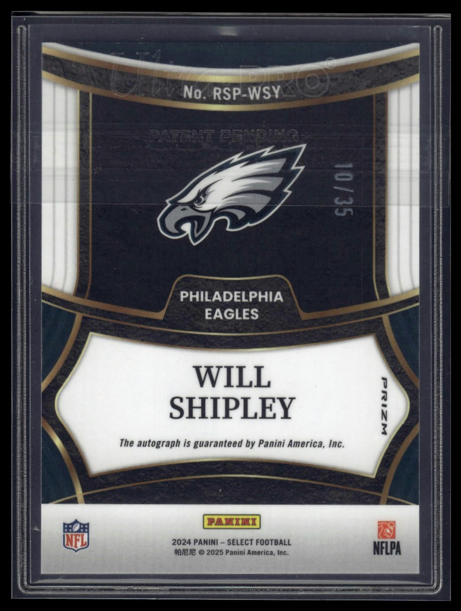 2024 Panini Select #RSP-WSY Will Shipley Rookie Signatures White Prizm #/35