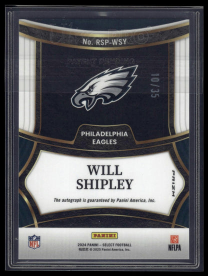 2024 Panini Select #RSP-WSY Will Shipley Rookie Signatures White Prizm #/35