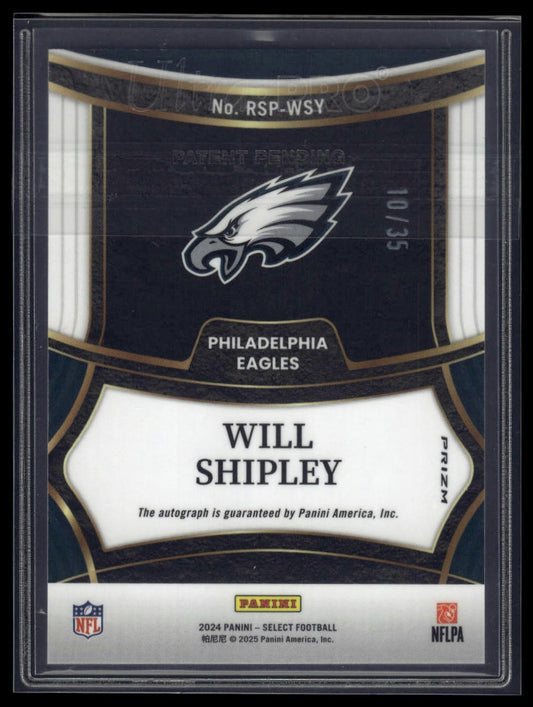 2024 Panini Select #RSP-WSY Will Shipley Rookie Signatures White Prizm #/35