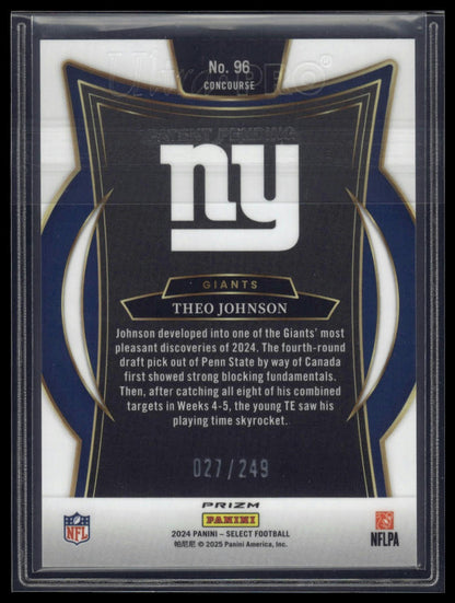 2024 Panini Select #96 Theo Johnson Blue Prizm #/249