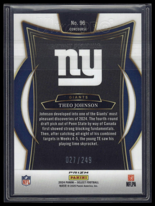 2024 Panini Select #96 Theo Johnson Blue Prizm #/249