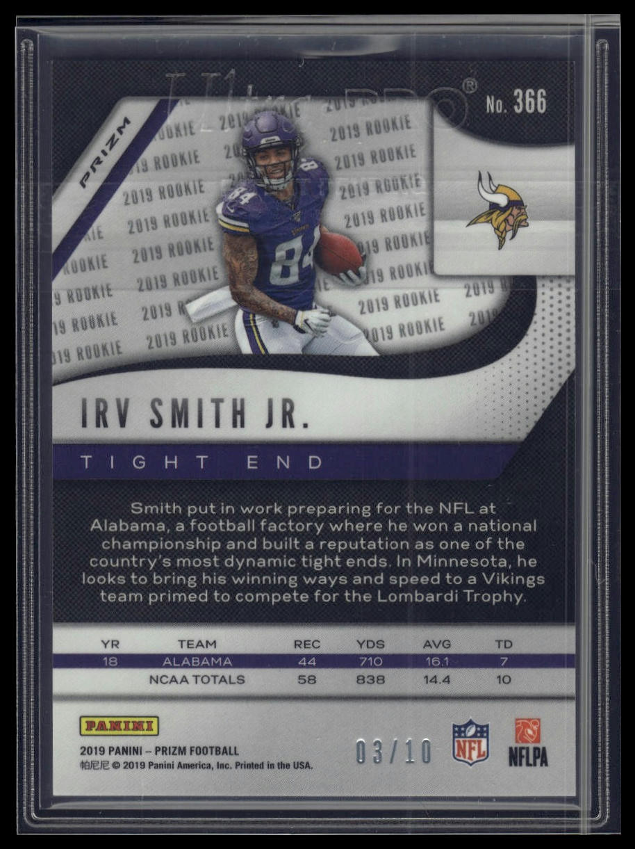2019 Panini Prizm #366 Irv Smith Jr. Gold #/10