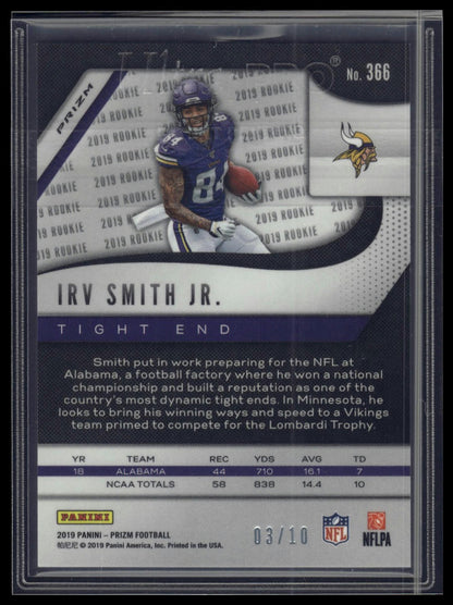 2019 Panini Prizm #366 Irv Smith Jr. Gold #/10