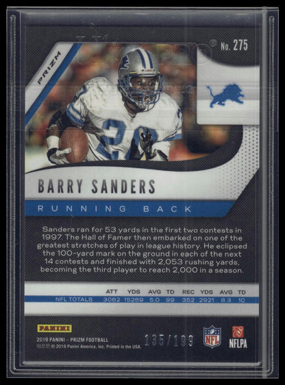 2019 Panini Prizm #275 Barry Sanders Blue Wave #/199