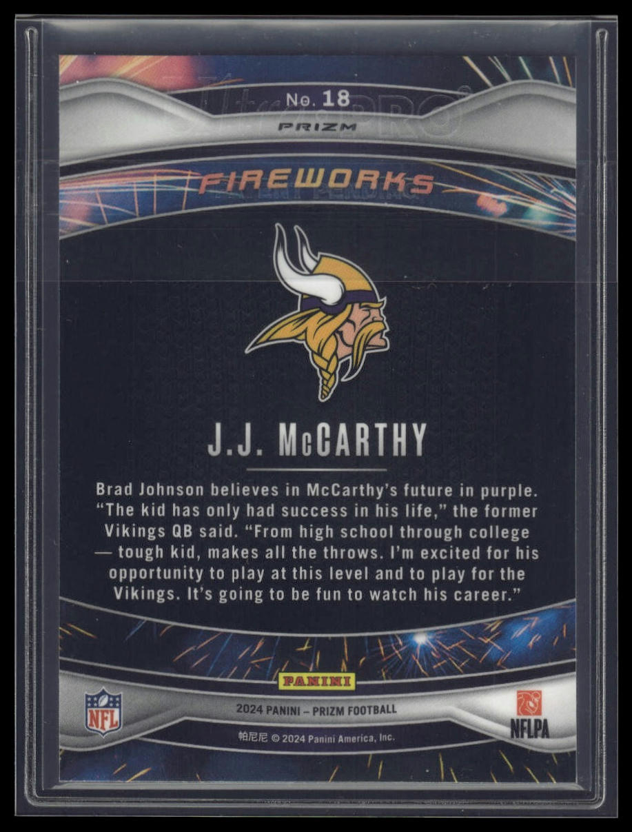 2024 Panini Prizm #18 J.J. McCarthy Fireworks Green Prizm