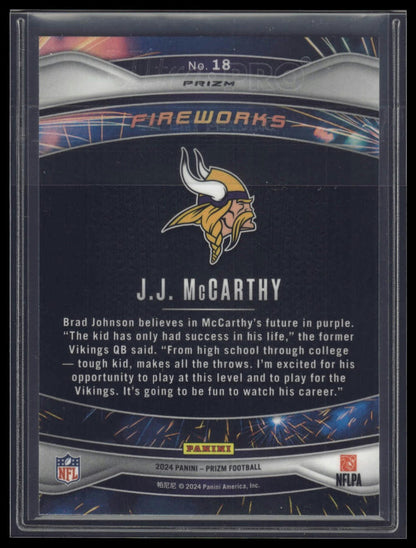 2024 Panini Prizm #18 J.J. McCarthy Fireworks Green Prizm