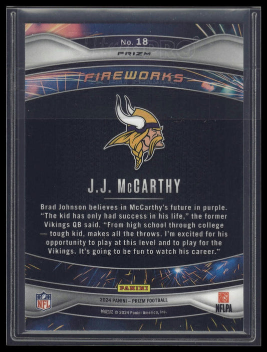 2024 Panini Prizm #18 J.J. McCarthy Fireworks Green Prizm