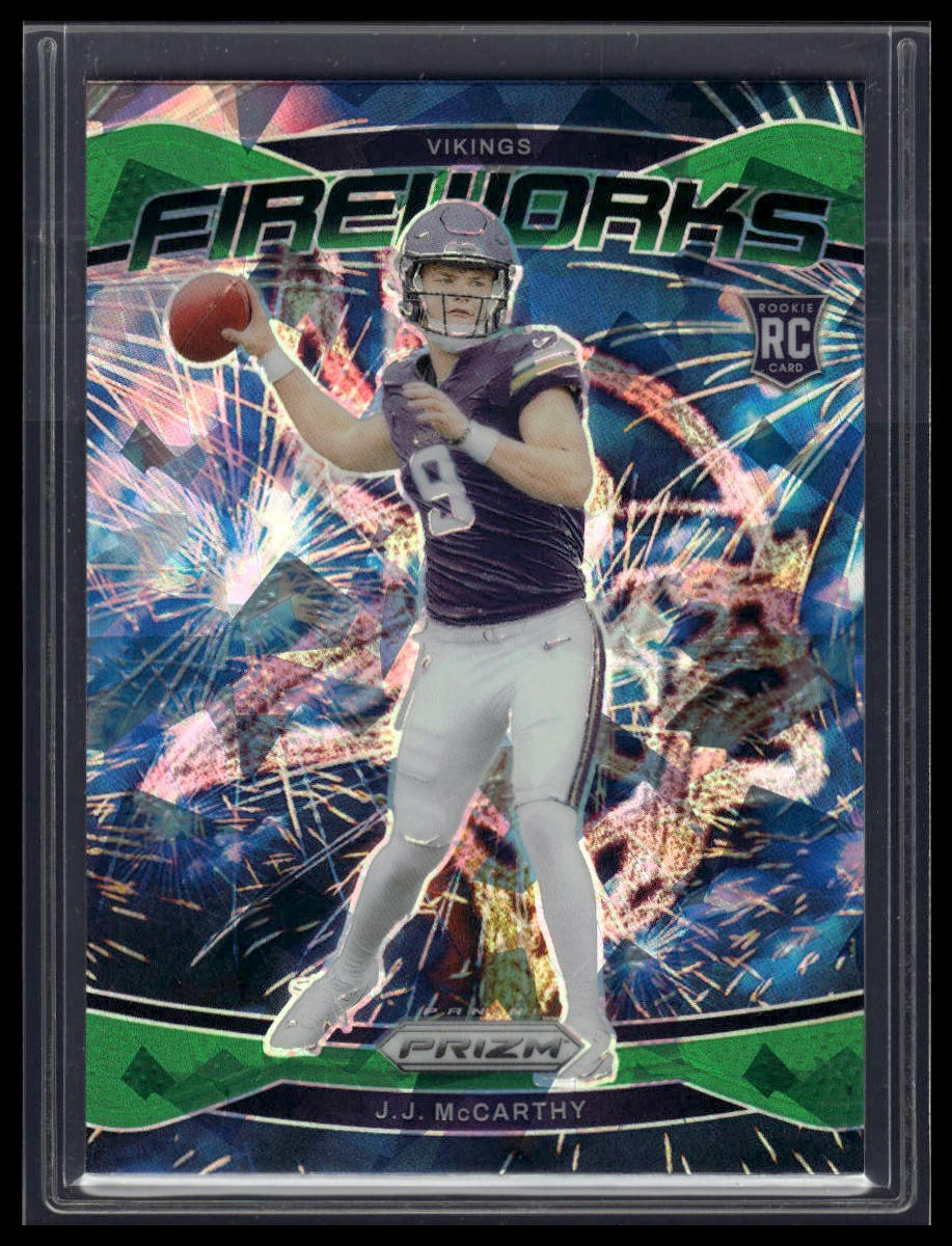 2024 Panini Prizm #18 J.J. McCarthy Fireworks Green Prizm