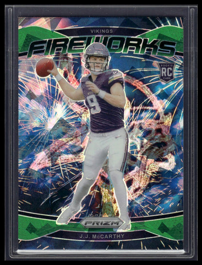 2024 Panini Prizm #18 J.J. McCarthy Fireworks Green Prizm