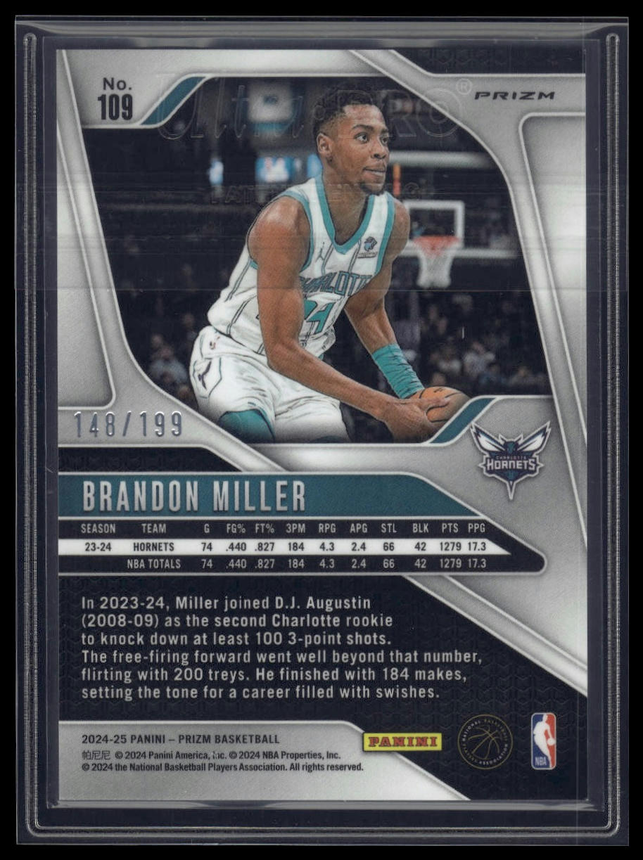 2024-25 Panini Prizm #109 Brandon Miller Prizms Blue #/199