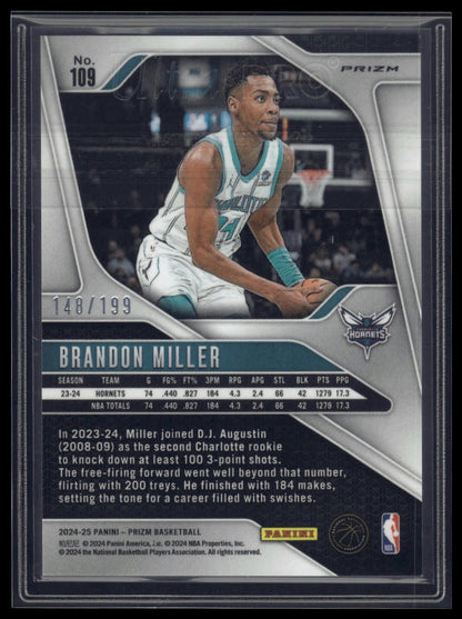 2024-25 Panini Prizm #109 Brandon Miller Prizms Blue #/199