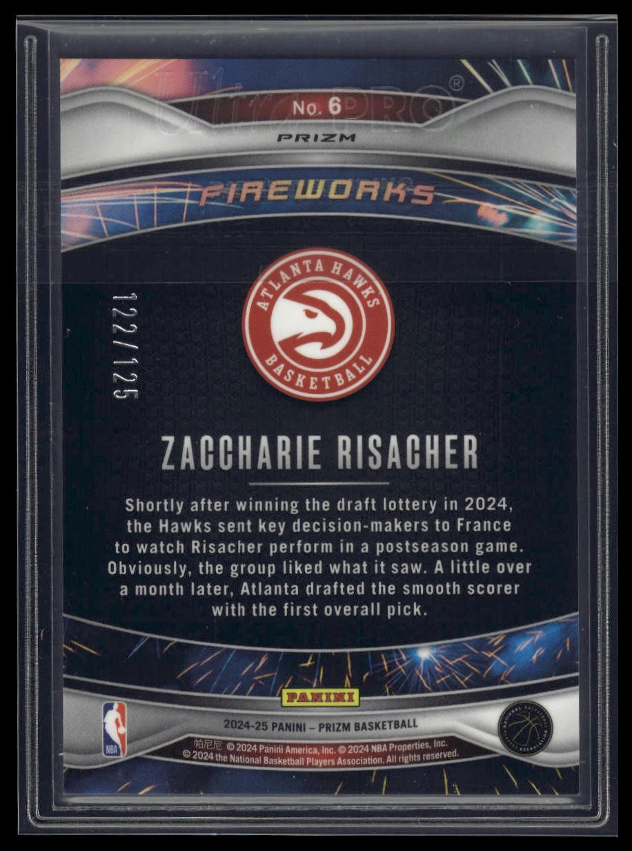 2024-25 Panini Prizm #6 Zaccharie Risacher Fireworks Prizms Blue Ice #/125