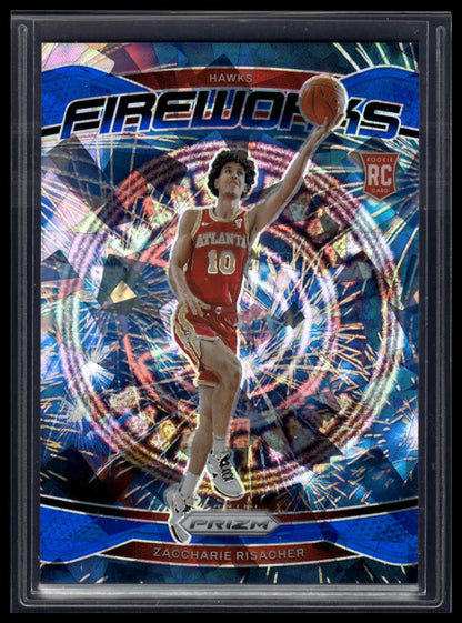 2024-25 Panini Prizm #6 Zaccharie Risacher Fireworks Prizms Blue Ice #/125