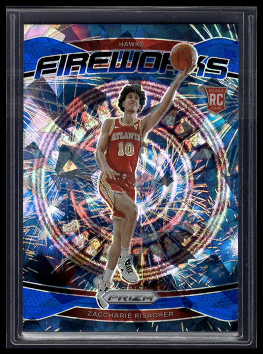 2024-25 Panini Prizm #6 Zaccharie Risacher Fireworks Prizms Blue Ice #/125