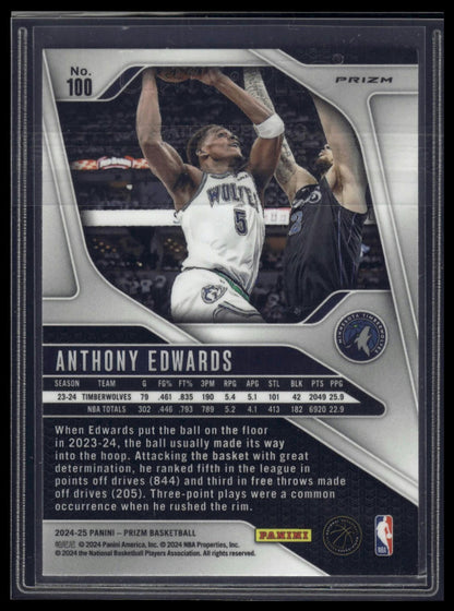 2024-25 Panini Prizm #100 Anthony Edwards Prizms Silver
