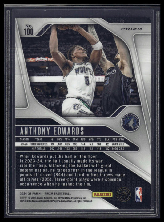 2024-25 Panini Prizm #100 Anthony Edwards Prizms Silver