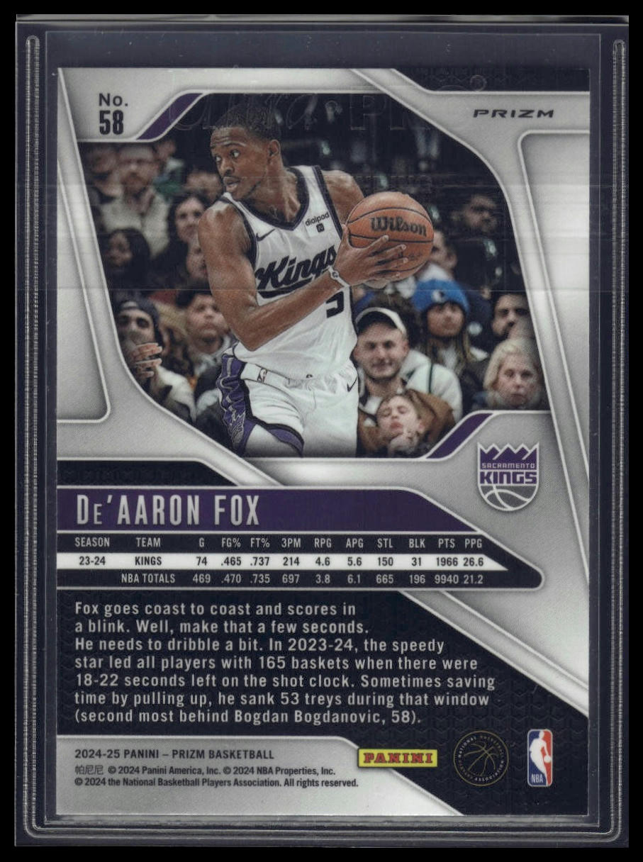 2024-25 Panini Prizm #58 De'Aaron Fox Prizms Silver