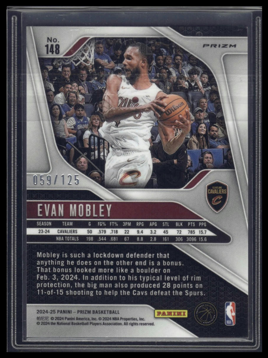 2024-25 Panini Prizm #148 Evan Mobley Prizms Blue Ice #/125