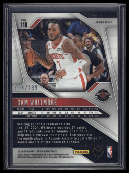 2024-25 Panini Prizm #110 Cam Whitmore Prizms Blue #/199