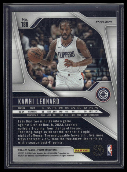 2024-25 Panini Prizm #189 Kawhi Leonard Prizms Silver