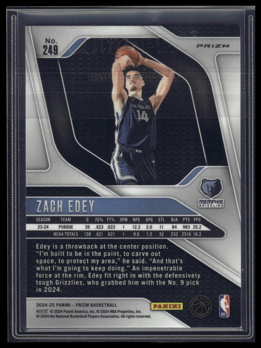 2024-25 Panini Prizm #249 Zach Edey Prizms Red Ice