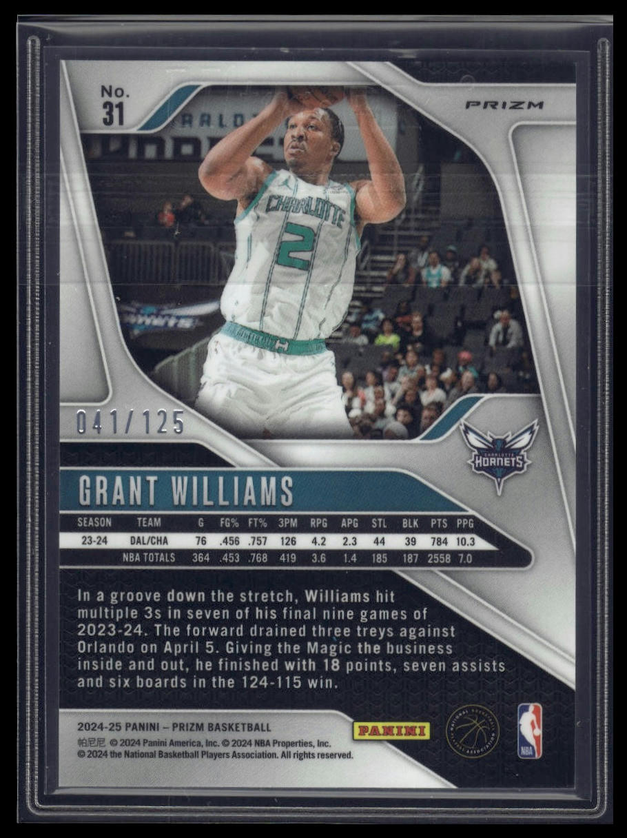 2024-25 Panini Prizm #31 Grant Williams Prizms Blue Ice #/125