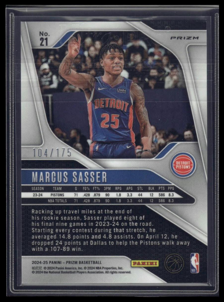 2024-25 Panini Prizm #21 Marcus Sasser Prizms White #/175