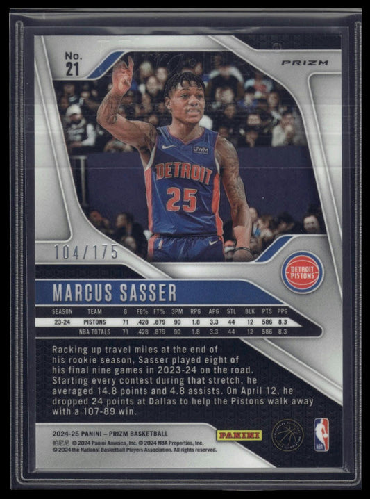 2024-25 Panini Prizm #21 Marcus Sasser Prizms White #/175
