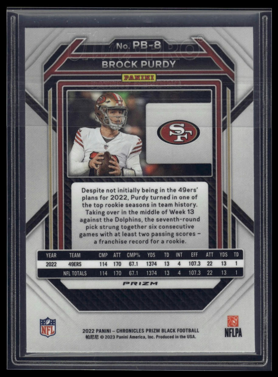 2022 Panini Chronicles #PB-8 Brock Purdy Prizm Black Silver