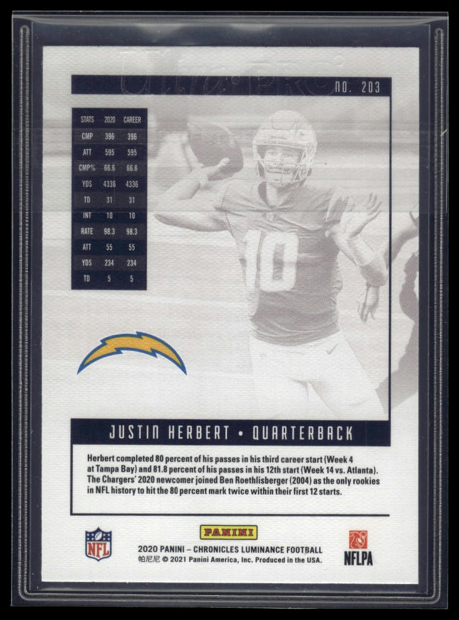 2020 Panini Chronicles #203 Justin Herbert Luminance Update Rookies