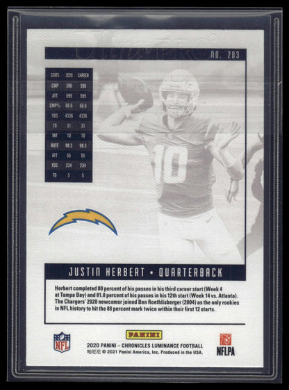 2020 Panini Chronicles #203 Justin Herbert Luminance Update Rookies