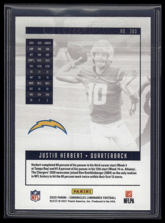 2020 Panini Chronicles #203 Justin Herbert Luminance Update Rookies