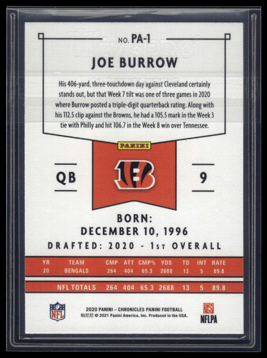 2020 Panini Chronicles #PA-1 Joe Burrow Panini Pink