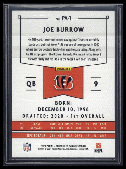 2020 Panini Chronicles #PA-1 Joe Burrow Panini Pink