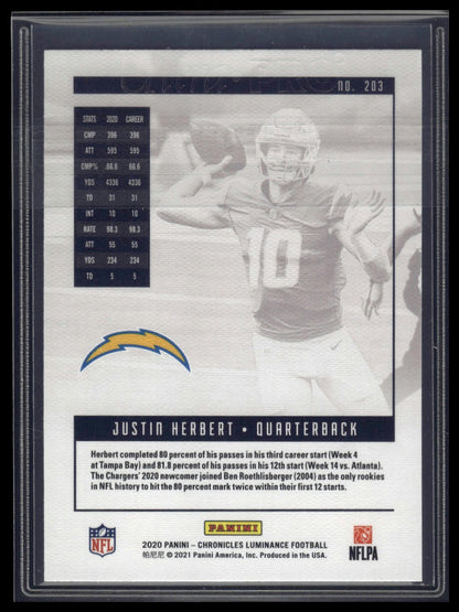 2020 Panini Chronicles #203 Justin Herbert Luminance Update Rookies Bronze
