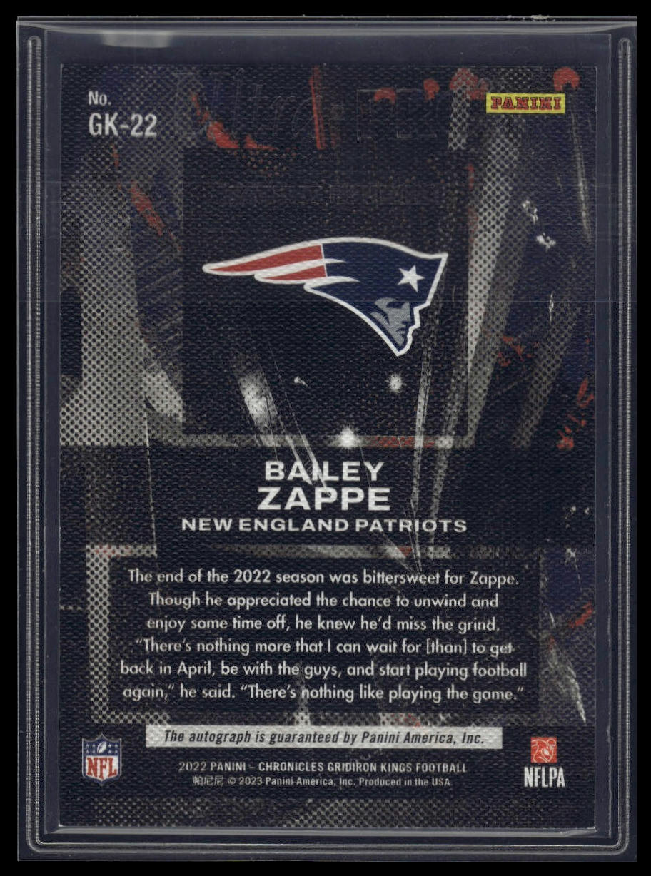 2022 Panini Chronicles #GK-22 Bailey Zappe Gridiron Kings Bronze