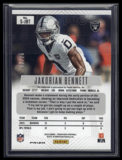 2024 Panini Prizm Deca #S-JBT Jakorian Bennett Signatures Mojo Prizms #/25