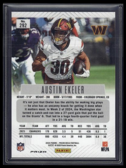 2024 Panini Prizm Deca #292 Austin Ekeler Orange Prizms #/49