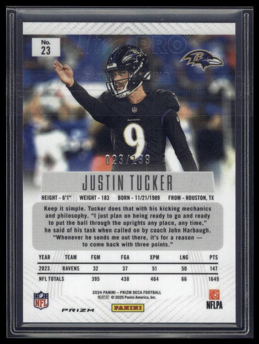2024 Panini Prizm Deca #23 Justin Tucker Red Prizms #/199