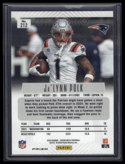 2024 Panini Prizm Deca #212 Ja'Lynn Polk Silver Prizms