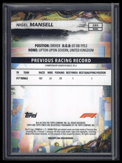 2024 Topps Finest Formula 1 #285 Nigel Mansell Gold Refractors #/20