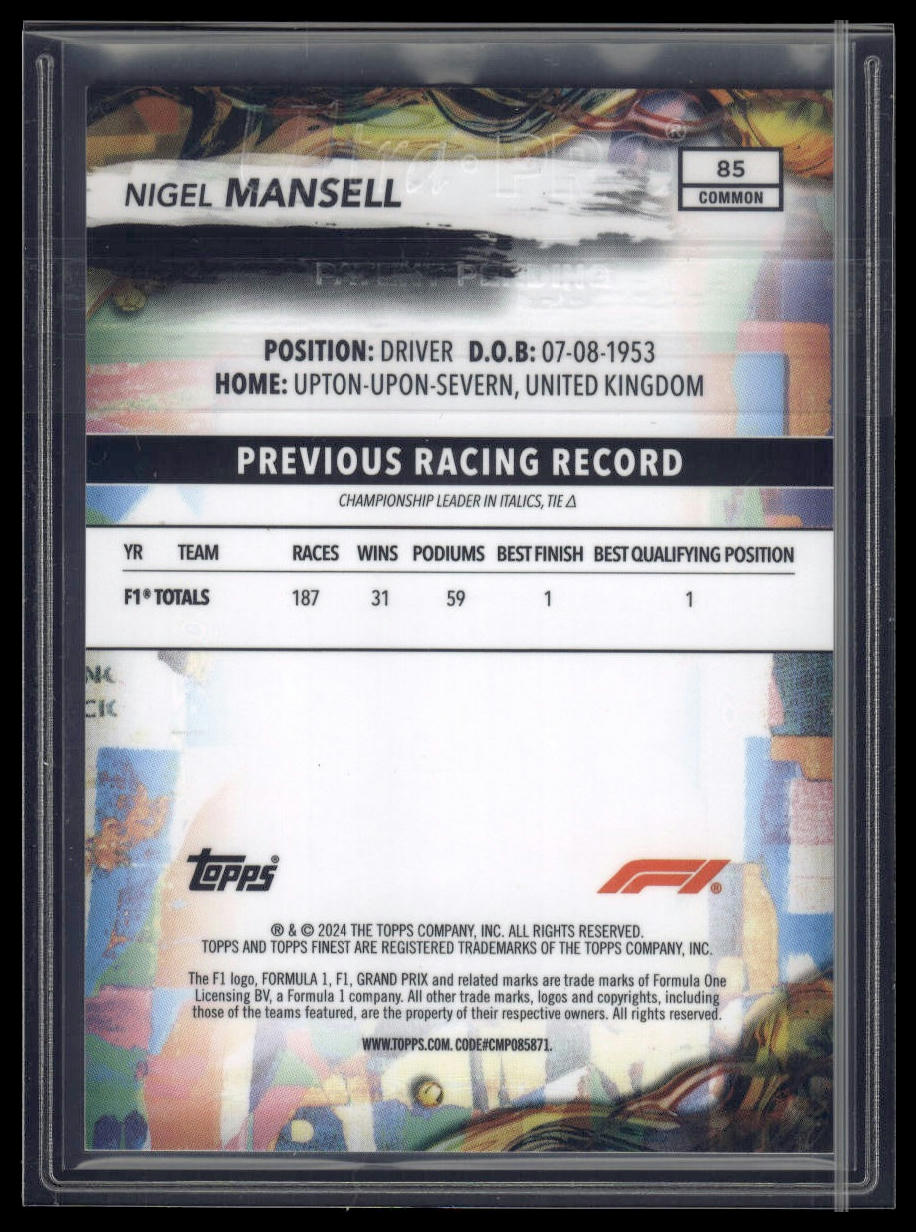 2024 Topps Finest Formula 1 #85 Nigel Mansell Black Refractors #/25