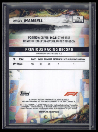 2024 Topps Finest Formula 1 #85 Nigel Mansell Black Refractors #/25