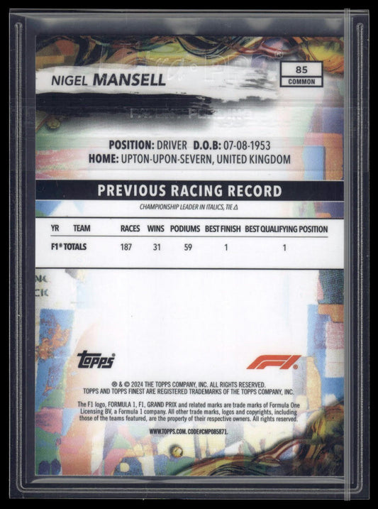 2024 Topps Finest Formula 1 #85 Nigel Mansell Black Refractors #/25