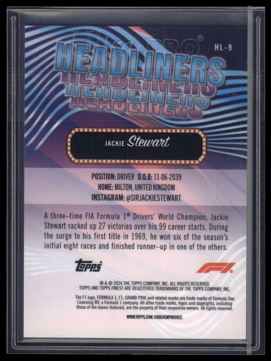 2024 Topps Finest Formula 1 #HL-9 Jackie Stewart Headliners Gold Refractor #/50