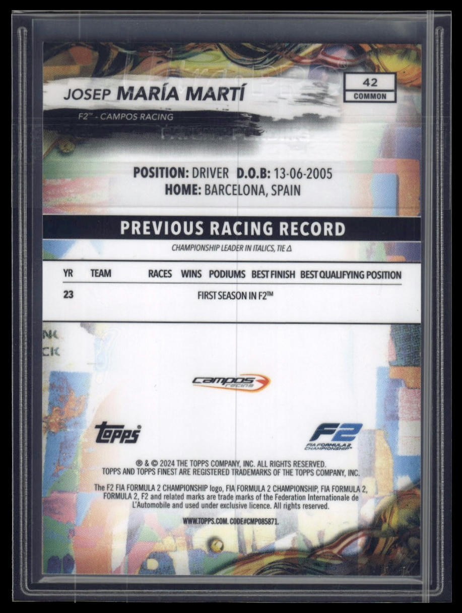 2024 Topps Finest Formula 1 #42 Josep María Martí Gold Refractors #/50